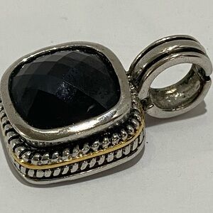 Vintage Silver Tone Black Onyx Pendant Enhancer Slide Bail Two Tone Chunky